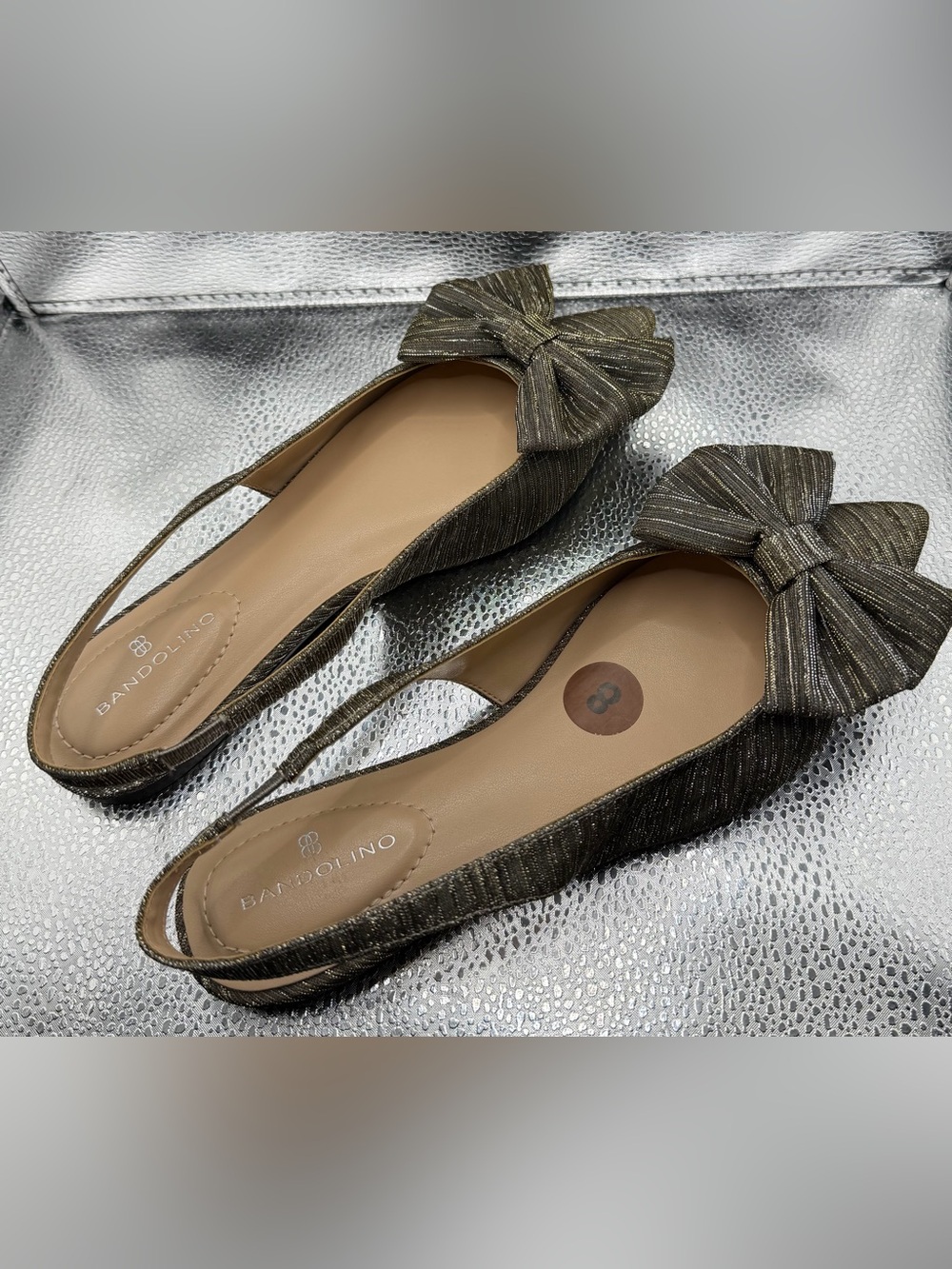 Bandolino Black Glitter Bow Slingback Flats